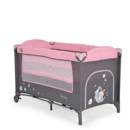 Moni - Sleepy összecsukható luxus babaágy 2 szint+pelenkázó+ játék pink – utazóágy és járóka 3. kép