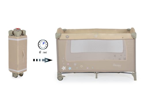 Moni  - Sleepy összecsukható luxus babaágy 2 szint+pelenkázó+ játék bézs