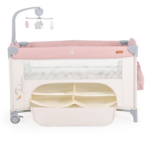 Cangaroo Indiana 2 szintes utazóágy tároló rekesz, kistáska 14kg pink – babatermék 4. kép