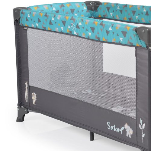 Cangaroo  - SAFARI utazóágy 1 szintes, zippes kibújóval, állatmintás TÜRKIZ/kék