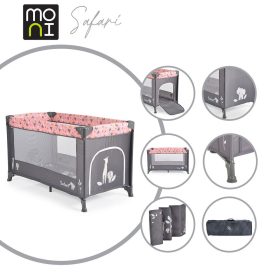   Cangaroo  - SAFARI utazóágy 1 szintes, zippes kibújóval, állatmintás PINK/rózsa