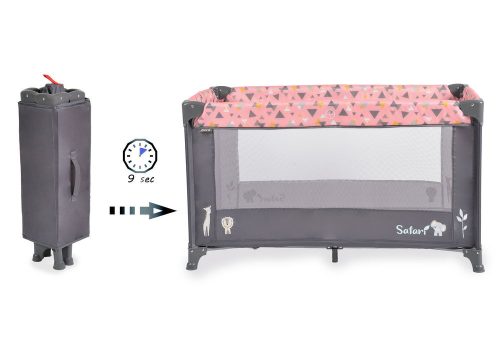 Cangaroo  - SAFARI utazóágy 1 szintes, zippes kibújóval, állatmintás PINK/rózsa