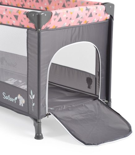 Cangaroo  - SAFARI utazóágy 1 szintes, zippes kibújóval, állatmintás PINK/rózsa