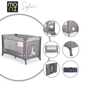   Cangaroo  - SAFARI utazóágy 1 szintes, zippes kibújóval, állatmintás GRAFIT