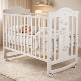 Cangaroo - JUNO fa babaágy zsiráf mintás, ringatós 60*120cm FEHÉR – babaágy 2. kép
