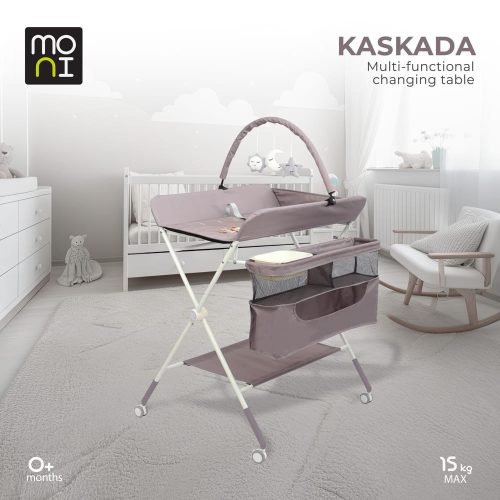 Moni - KASKADA multi pelenkázó asztal játékhíddal, tárolókkal SZÜRKE
