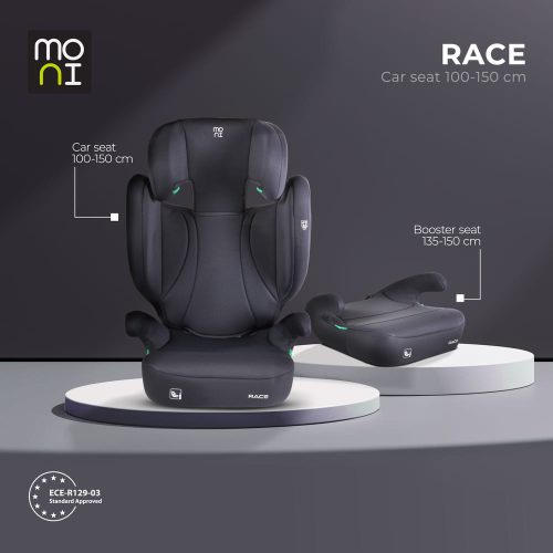 Moni - RACE autós ülés 100-150 cm ülésmagasítóvá alakítható FEKETE – autósülés 3. kép