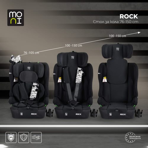 Moni - ROCK autós ülés 76-150cm, 2játékkal, pohártartó, belső öv, isofix nélkül FEKETE – 76–150 cm-es autósülés 3. kép