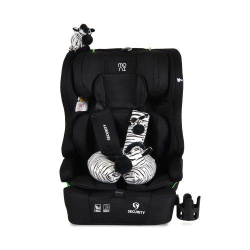 Moni - SECURITY autós ülés belső övvel, isofix, ajándék 2plüss+párna 76-150cm FEKETE