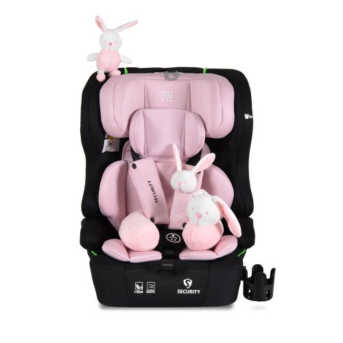 Moni - SECURITY autós ülés belső övvel, isofix, ajándék 2plüss+párna 76-150cm PINK