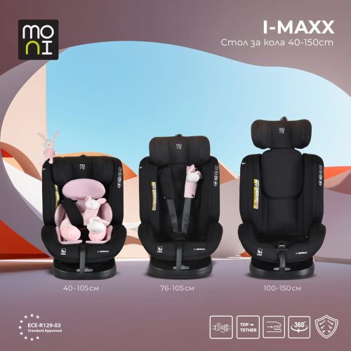 Moni i-MAXX - autós ülés, isofix, forgatható, 2 plüss+párna 40-150cm PINK