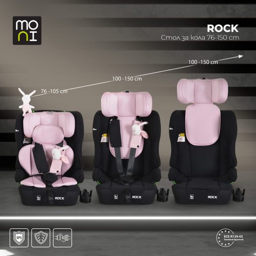 Moni - ROCK autós ülés 76-150cm, 2játékkal, pohártartó, belső öv, isofix nélkül PINK