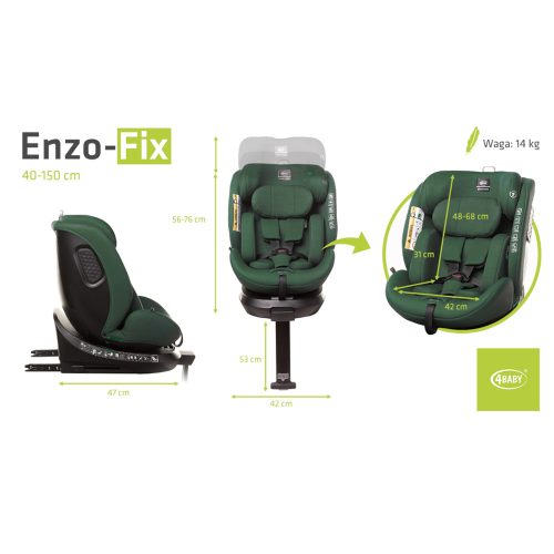 4Baby Enzo-Fix 0-36kg - 40-150cm Gyerekülés I-SIZE Zöld (ISOFIX)