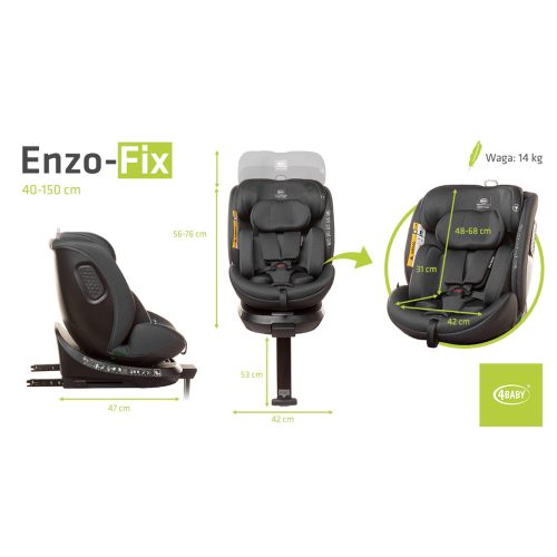 4Baby Enzo-Fix 0-36kg - 40-150cm Gyerekülés I-SIZE Grafit (ISOFIX)