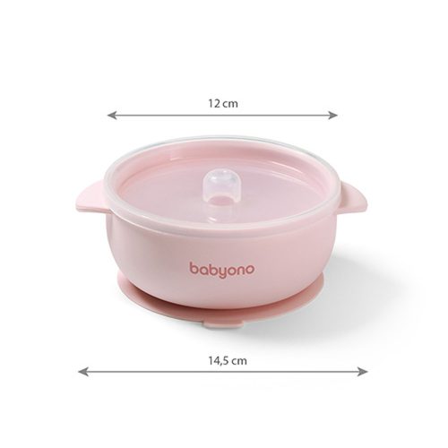 BabyOno 1662/02 -  Szilikon Tapadókorongos Tányér Fedéllel/Pink