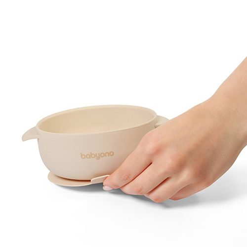 BabyOno 1662/03 -  Szilikon Tapadókorongos Tányér Fedéllel/Bézs