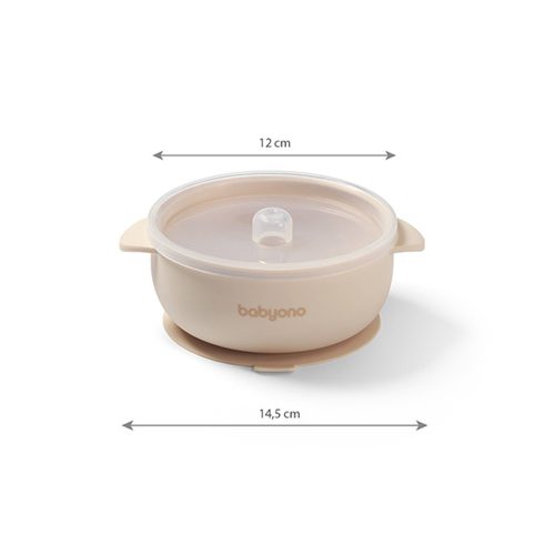BabyOno 1662/03 -  Szilikon Tapadókorongos Tányér Fedéllel/Bézs