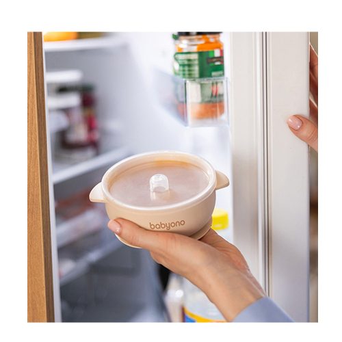 BabyOno 1662/03 -  Szilikon Tapadókorongos Tányér Fedéllel/Bézs