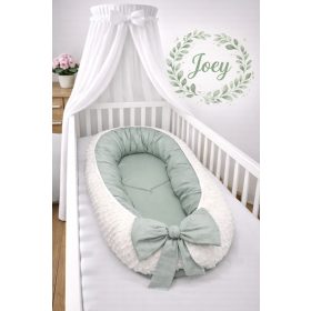 Joey – Babafészek olivazöld pamut és krém minky kombinációval – Zsebi Baba Shop