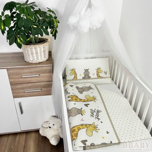 Sweet Time bézs – 2 részes babaágynemű szett bébi vízilóval és zsiráffal, 100% pamut – Zsebi Baba Shop