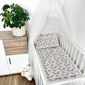 Apró Virágok barna – 2 részes babaágynemű szett természetes virágmintával, 100% pamut – Zsebi Baba Shop