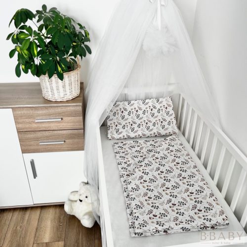 Apró Virágok barna – 2 részes babaágynemű szett természetes virágmintával, 100% pamut – Zsebi Baba Shop