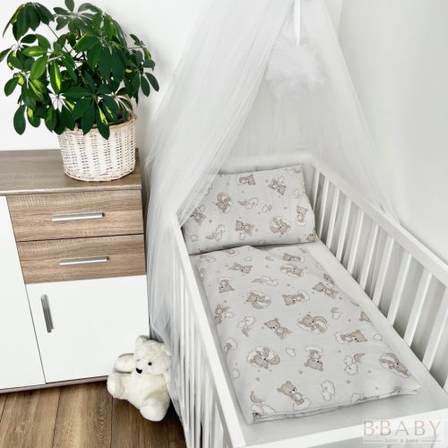 Álomfelhő bézs – 2 részes babaágynemű szett szivárványos maci mintával, 100% pamut – Zsebi Baba Shop