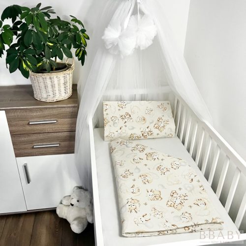Állatbarát Álom bézs – 2 részes babaágynemű szett bébi állatokkal, 100% pamut – Zsebi Baba Shop