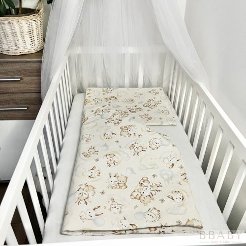 Állatbarát Álom bézs – 2 részes babaágynemű szett bébi állatokkal, 100% pamut – Zsebi Baba Shop
