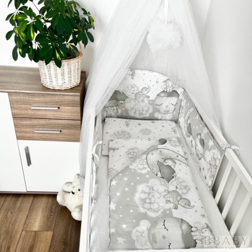Álomelefánt szürke – 3 részes babaágynemű szett elefántmintával – Zsebi Baba Shop