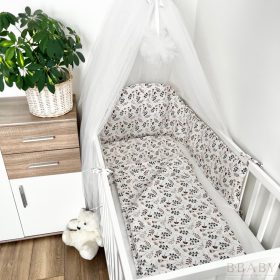 Apró virágok barna – 3 részes babaágynemű szett 100% pamutból, fix töltettel – Zsebi Baba Shop