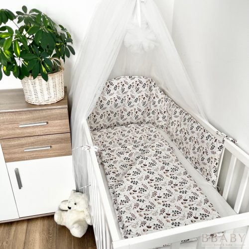Apró virágok barna – 3 részes babaágynemű szett 100% pamutból, fix töltettel – Zsebi Baba Shop