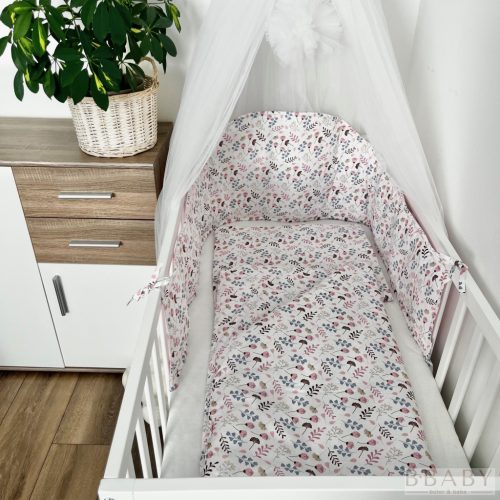 Apró virágok rózsaszín – 3 részes babaágynemű szett kislányoknak, 100% pamutból – Zsebi Baba Shop