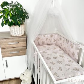 Álomfelhő rózsaszín – 3 részes babaágynemű szett szivárványos maci mintával – Zsebi Baba Shop