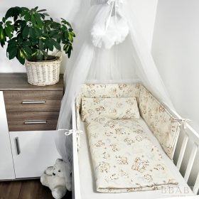 Állatbarát álom bézs – 3 részes babaágynemű szett őzikével, nyuszival, mackóval és kutyussal – Zsebi Baba Shop