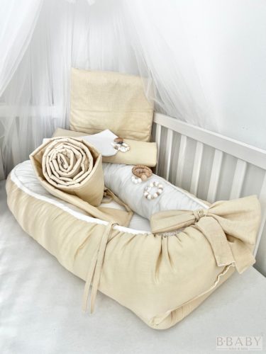 Bella bézs – 3 részes babaágynemű szett természetes árnyalatban, 100% pamut – Zsebi Baba Shop