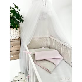Emma szürke-rózsaszín – 3 részes babaágynemű szett kislányoknak, 100% pamutból – Zsebi Baba Shop