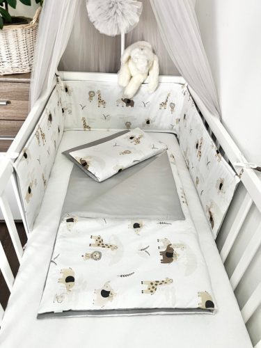 Szafari álom 3 részes babaágynemű szett – szafari és szürke pamutvászon – Zsebi Baba Shop