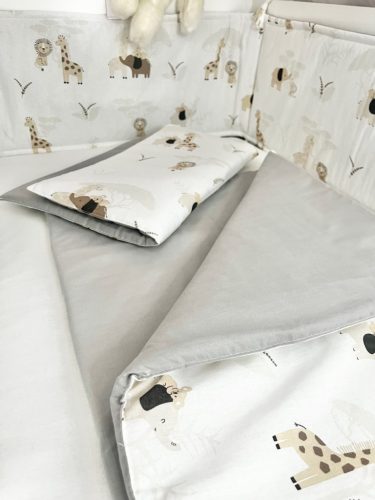Szafari álom 3 részes babaágynemű szett – szafari és szürke pamutvászon – Zsebi Baba Shop