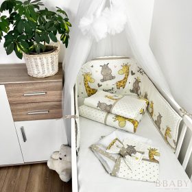 Sweet Time bézs – boldog bébi zsiráf és víziló mintás 4 részes babaágynemű szett – babatermék 2. kép