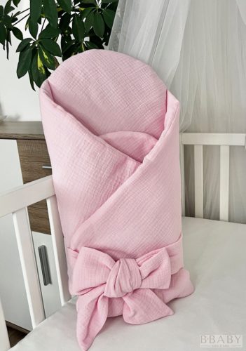 Rózsaszín muszlin kókuszpólya 75x75 cm – 100% pamut duplagéz, kókuszrost betéttel – Zsebi Baba Shop