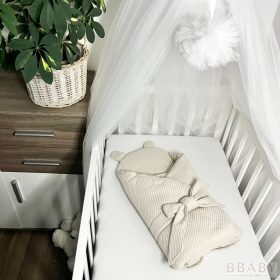 Kókuszpólya – Bézs waffle pamut, 75×75 cm – Uniszex, biztonsági csattal, kókuszbetéttel – Zsebi Baba Shop
