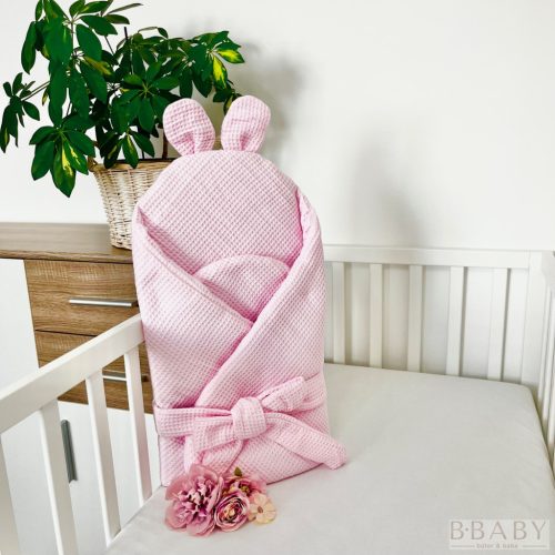 Kókuszpólya rózsaszín waffle pamutból – 75x75 cm, bababiztonság és kényelem újszülötteknek – Zsebi Baba Shop