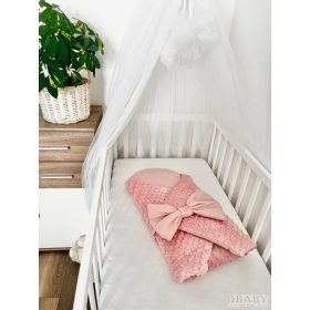 Kókuszpólya – Phoebe púder minky és pamut, 80×80 cm – Kislányoknak, dekoratív masnival, kókuszbetéttel – Zsebi Baba Shop