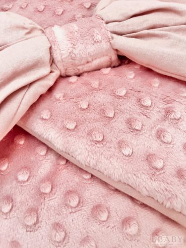 Kókuszpólya – Phoebe púder minky és pamut, 80×80 cm – Kislányoknak, dekoratív masnival, kókuszbetéttel – Zsebi Baba Shop