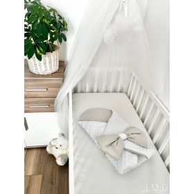 Kókuszpólya – Ross fehér minky és szürke pamut, 80×80 cm – Uniszex, masnival és kókuszbetéttel – Zsebi Baba Shop