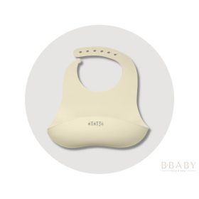 Mimijo szilikon etető előke – Krém – Bababarát, BPA-mentes mély zsebes előke hozzátápláláshoz – Zsebi Baba Shop