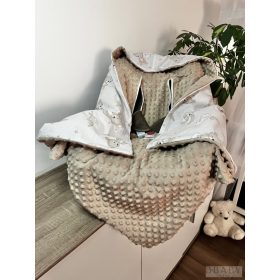  Pamutvászon, mogyoró minky, kapucnis, övátbújós kialakítás – babatermék 1. kép