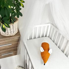 Rozsdi baby róka szundi hengerpárna – terra színű waffle és hófehér minky, 58×18 cm – babatermék 2. kép