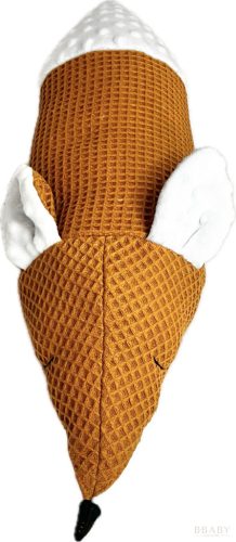 Rozsdi baby róka szundi hengerpárna – terra színű waffle és hófehér minky, 58×18 cm – babatermék 3. kép